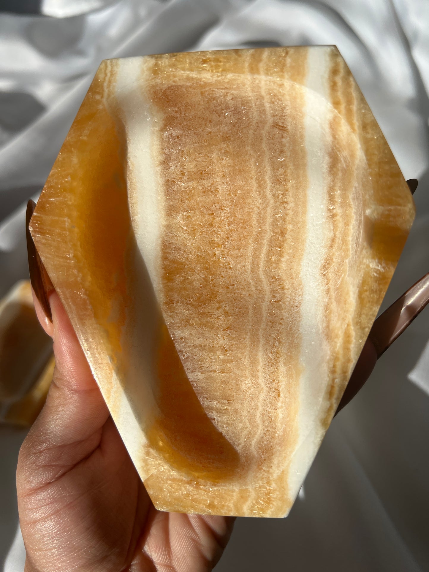 “Well Rested” Juicy Orange Calcite Coffin Dishes