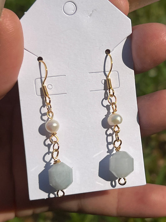 “Davy J’s Jewels” Aquamarine & Freshwater Pearl Earrings