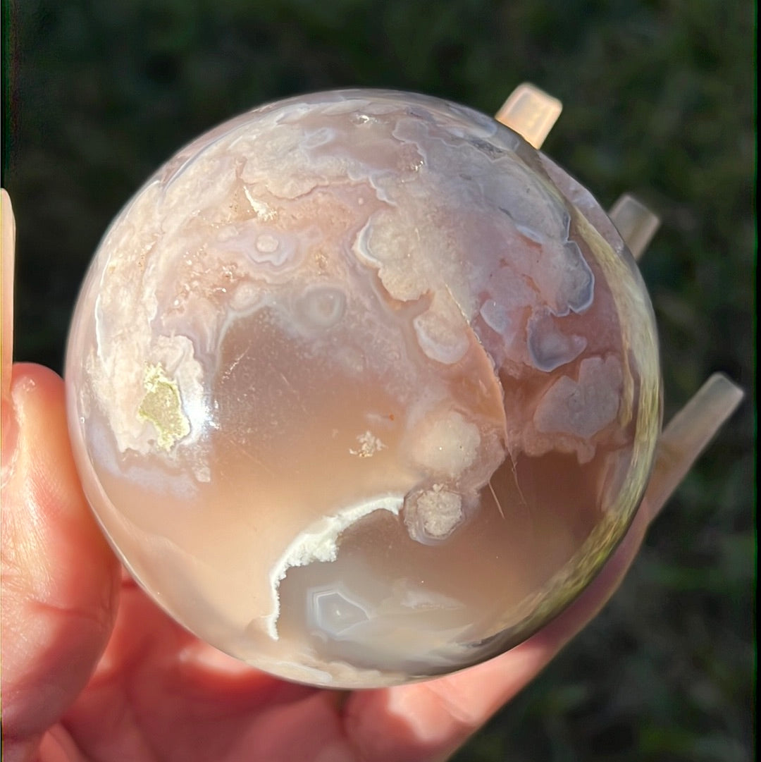 “Fairytale” Flower Agate with Pink Amethyst Sphere