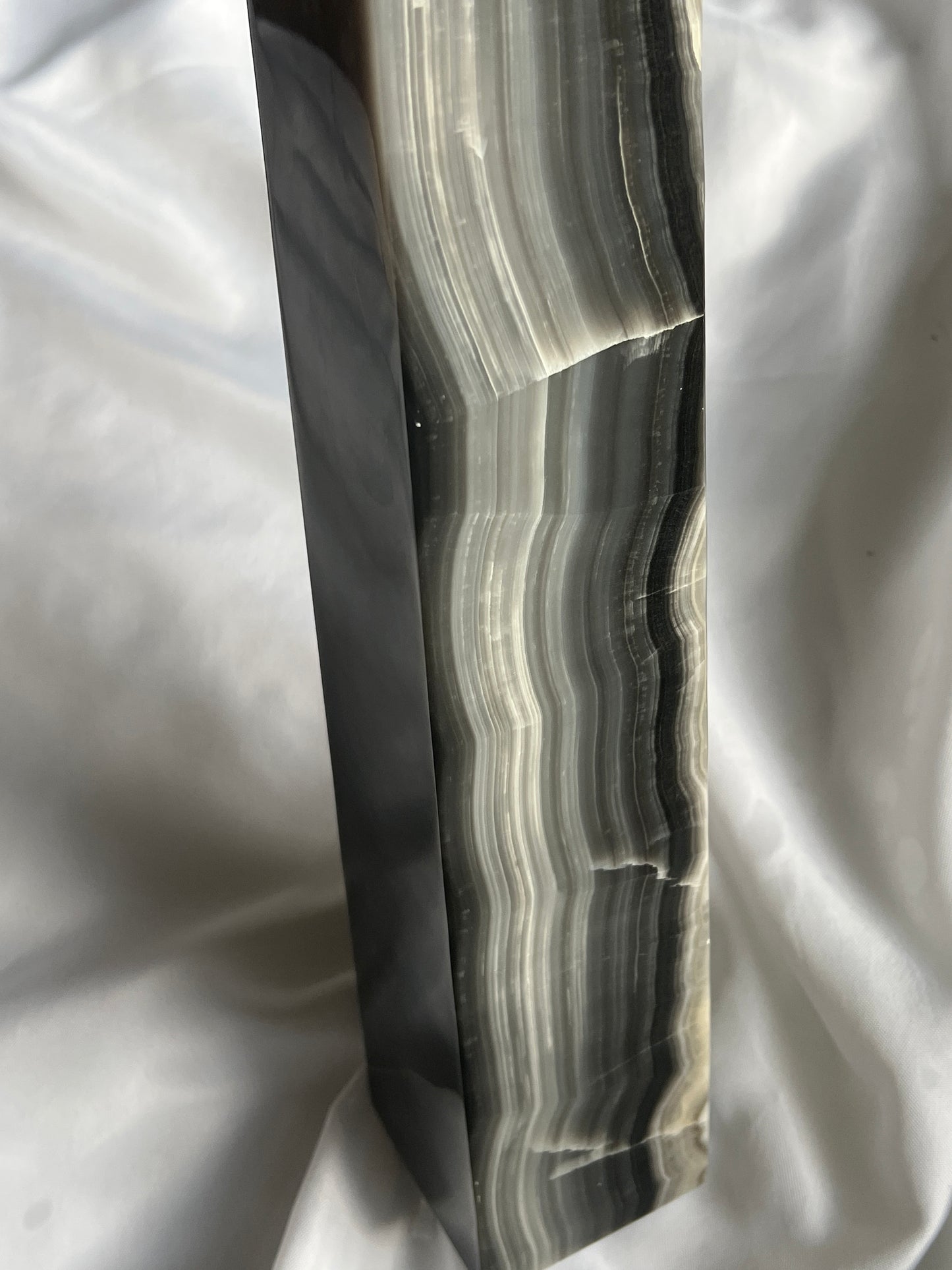 “Clouded Dusk” Banded Black Agate Tower