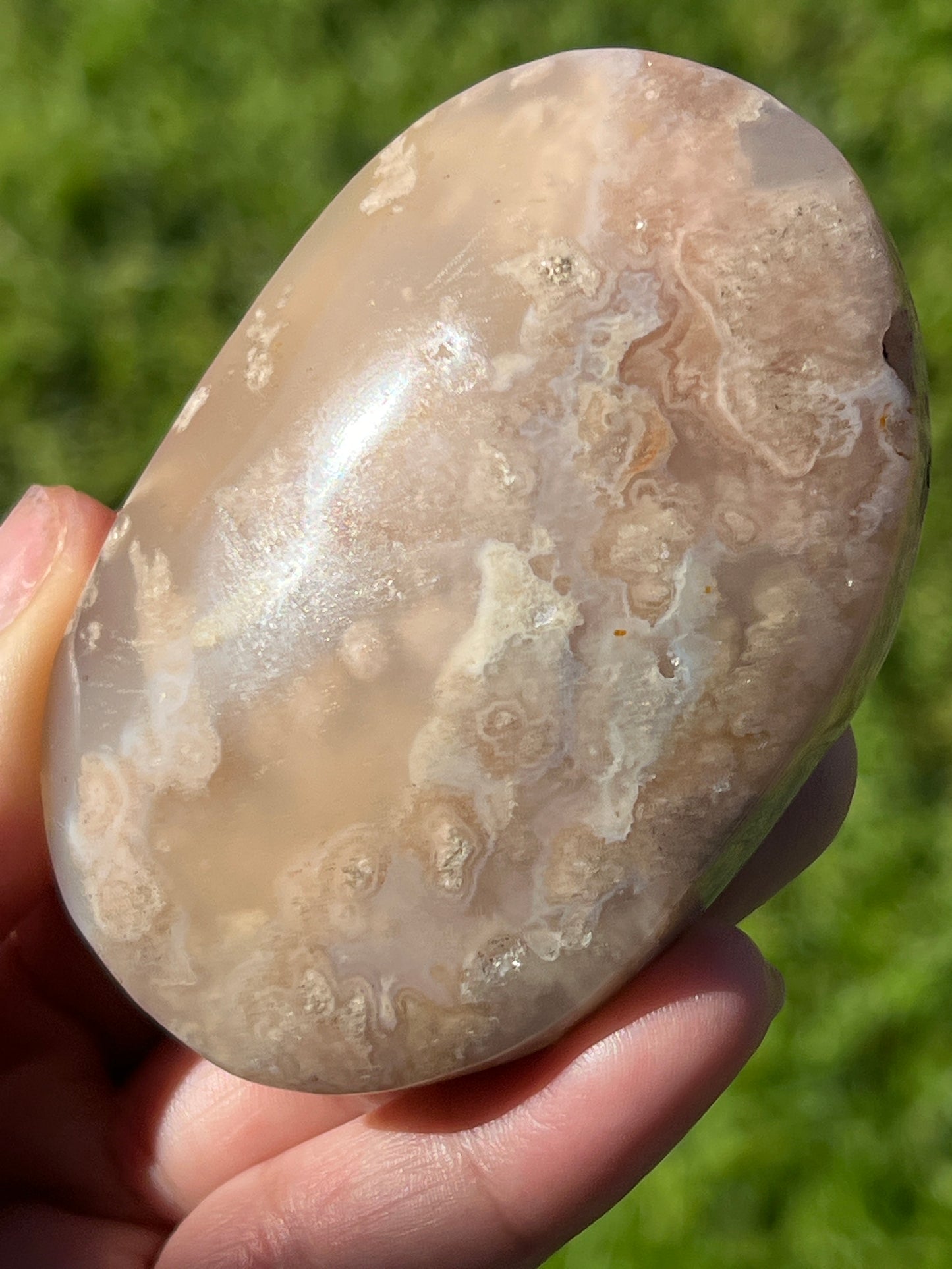 “Brilliant Bouquet” Sparkling Pink Amethyst & Flower Agate Palm Stone