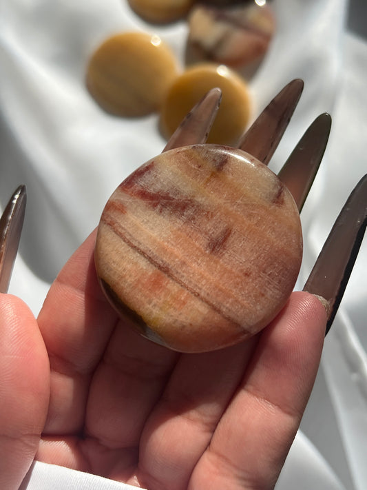 “Peachy Slice” Small Peach/Sunset Calcite Palm Stones