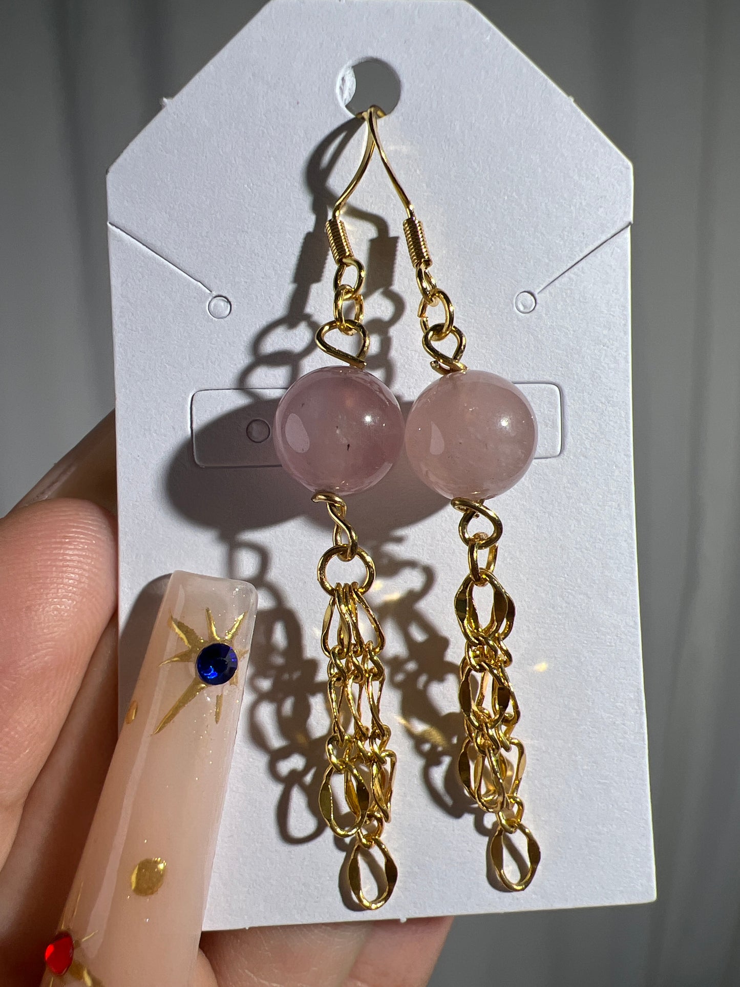 “Jellyfish” Rose Quartz Chain Earrings