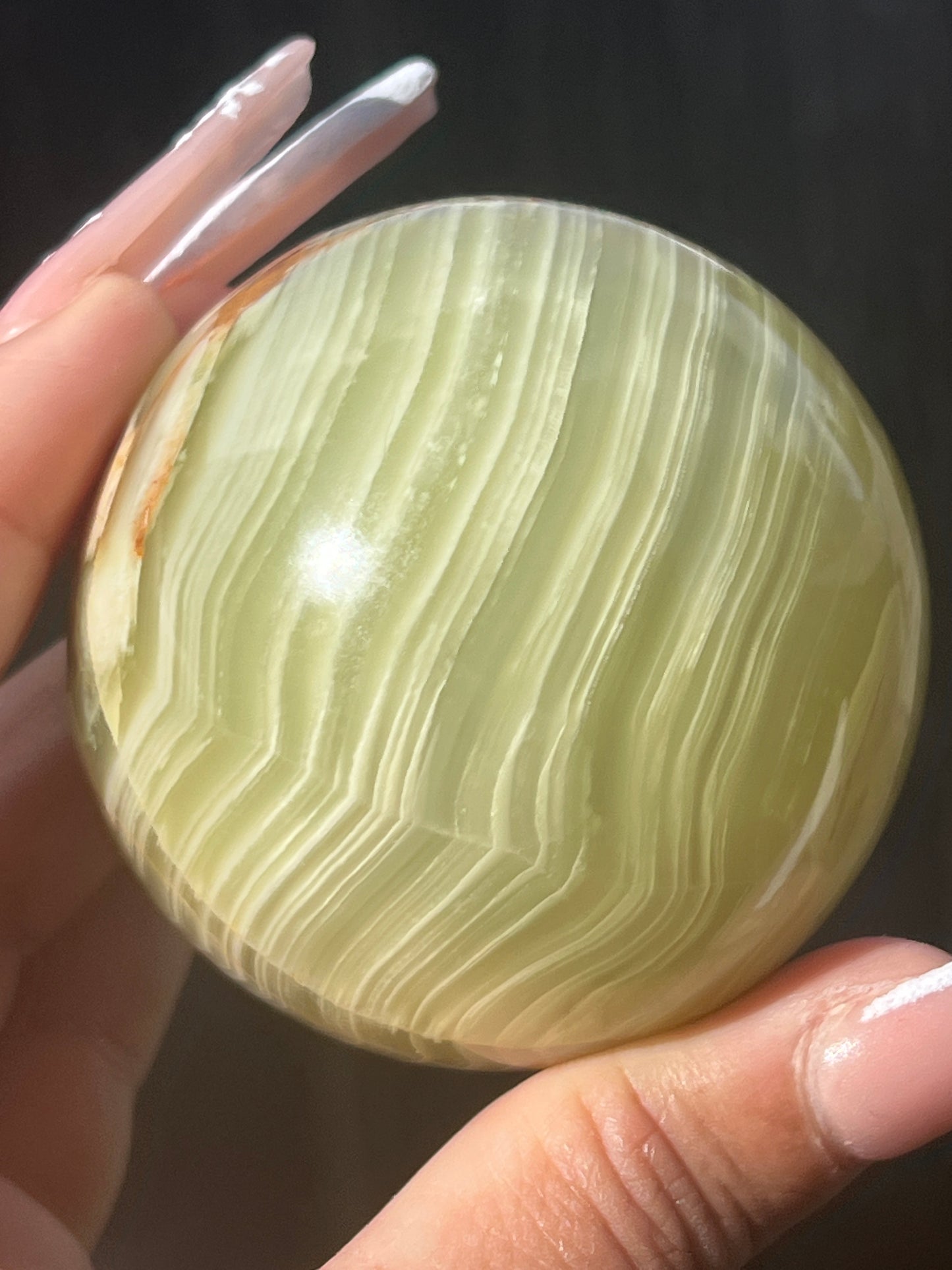 “Pistachio Layers” Green Onyx Spheres