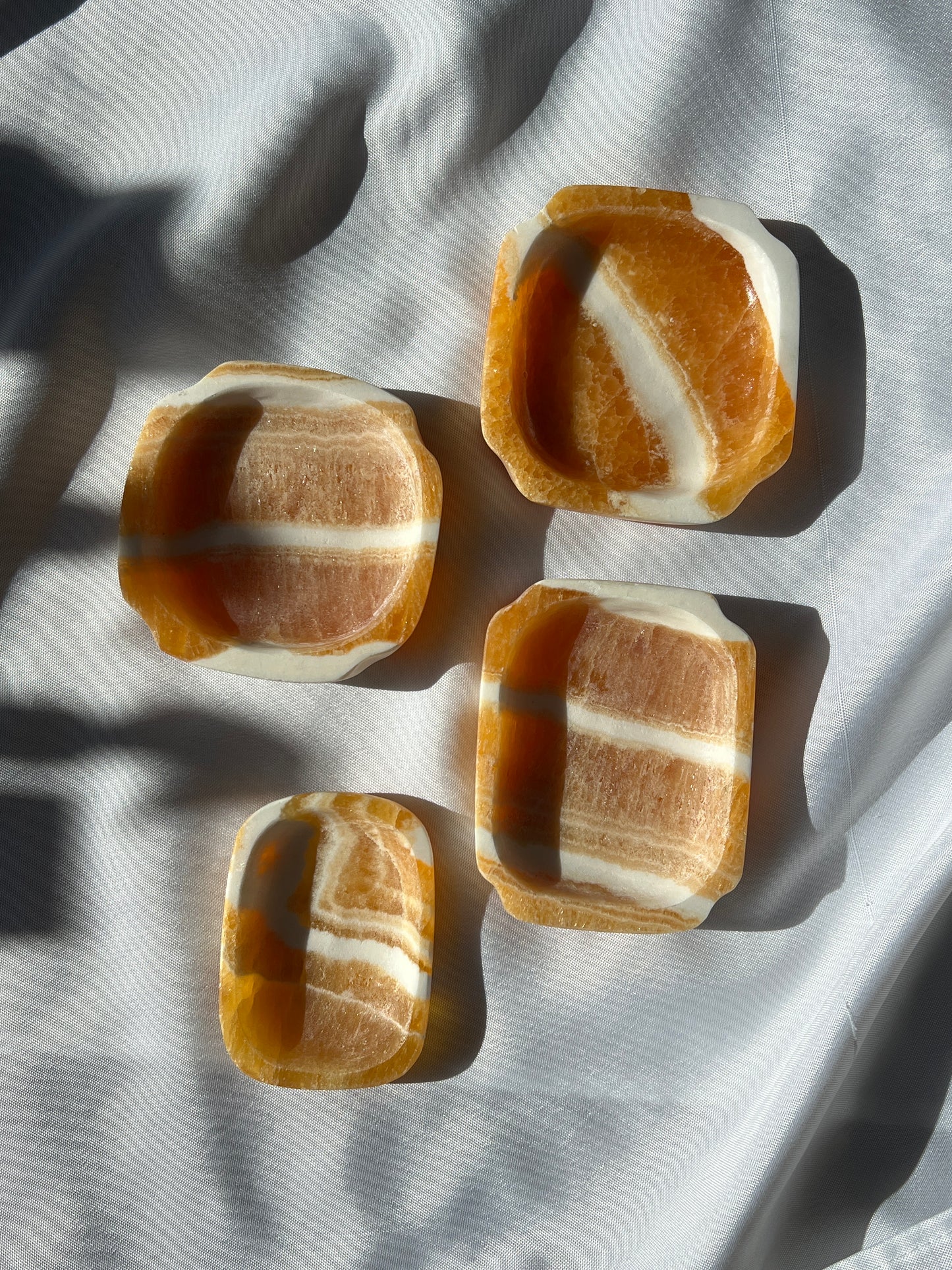 “Pumpkin Patch” Juicy Banded Orange Calcite Bowls