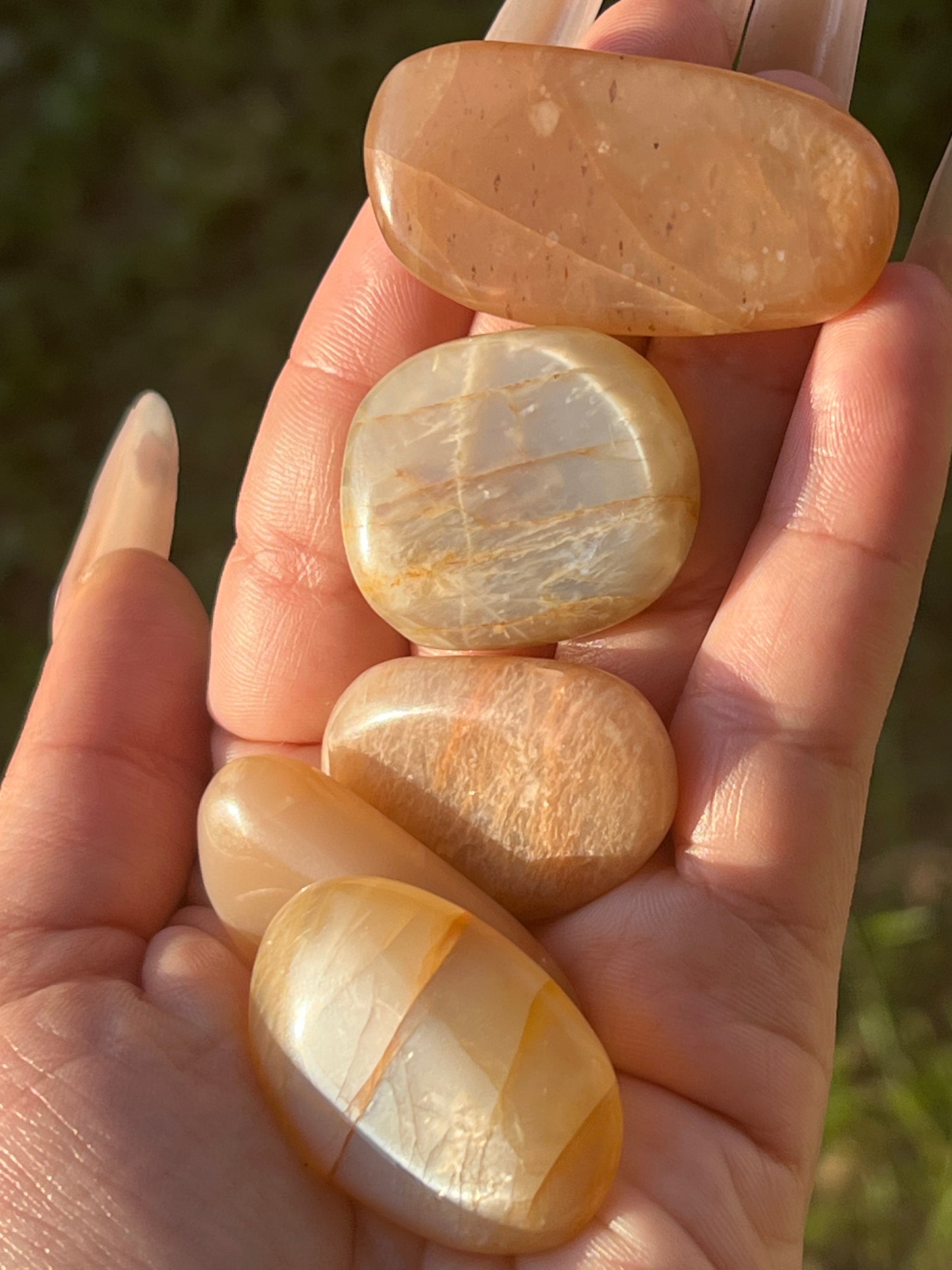 “Glistening Peach Slice” Peach Moonstone Tumbles