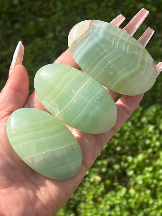 “Island Time” Pistachio Calcite Palm Stones