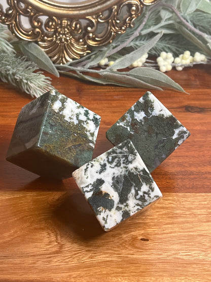 “Mossy Cubes” Moss & Tree Agate Floating Cubes