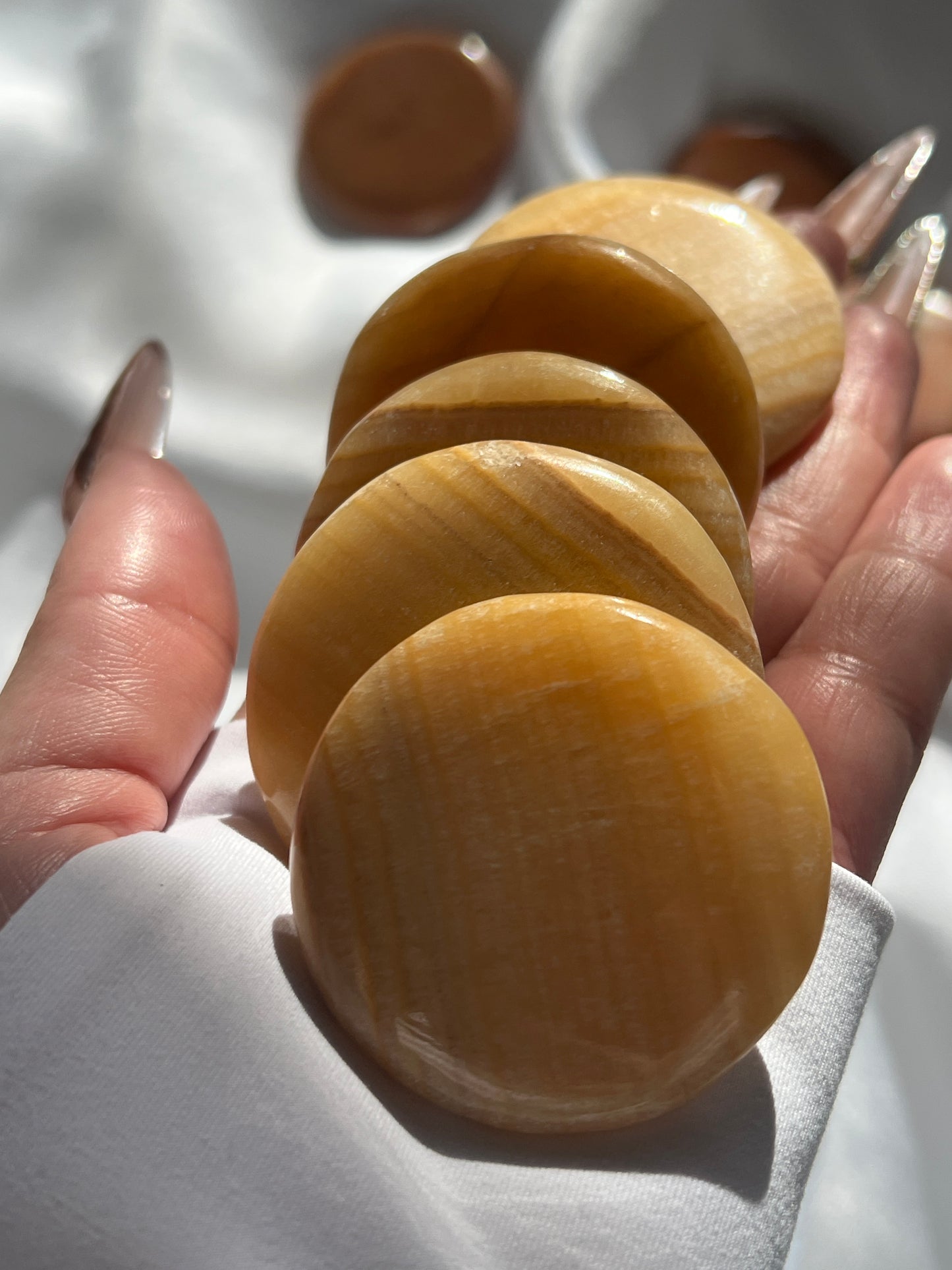 “Peachy Slice” Small Peach/Sunset Calcite Palm Stones