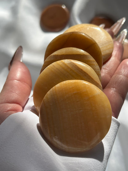 “Peachy Slice” Small Peach/Sunset Calcite Palm Stones