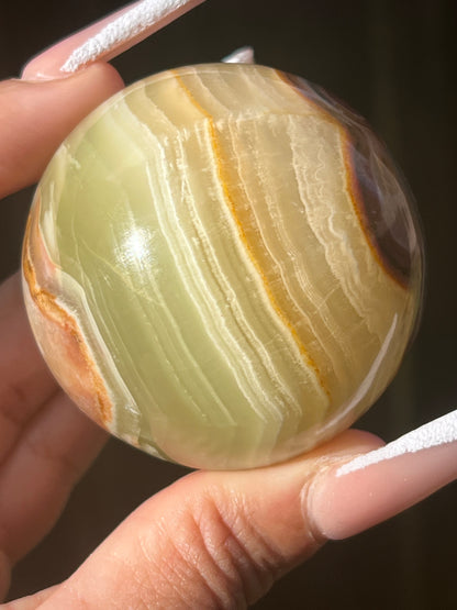 “Pistachio Layers” Green Onyx Spheres