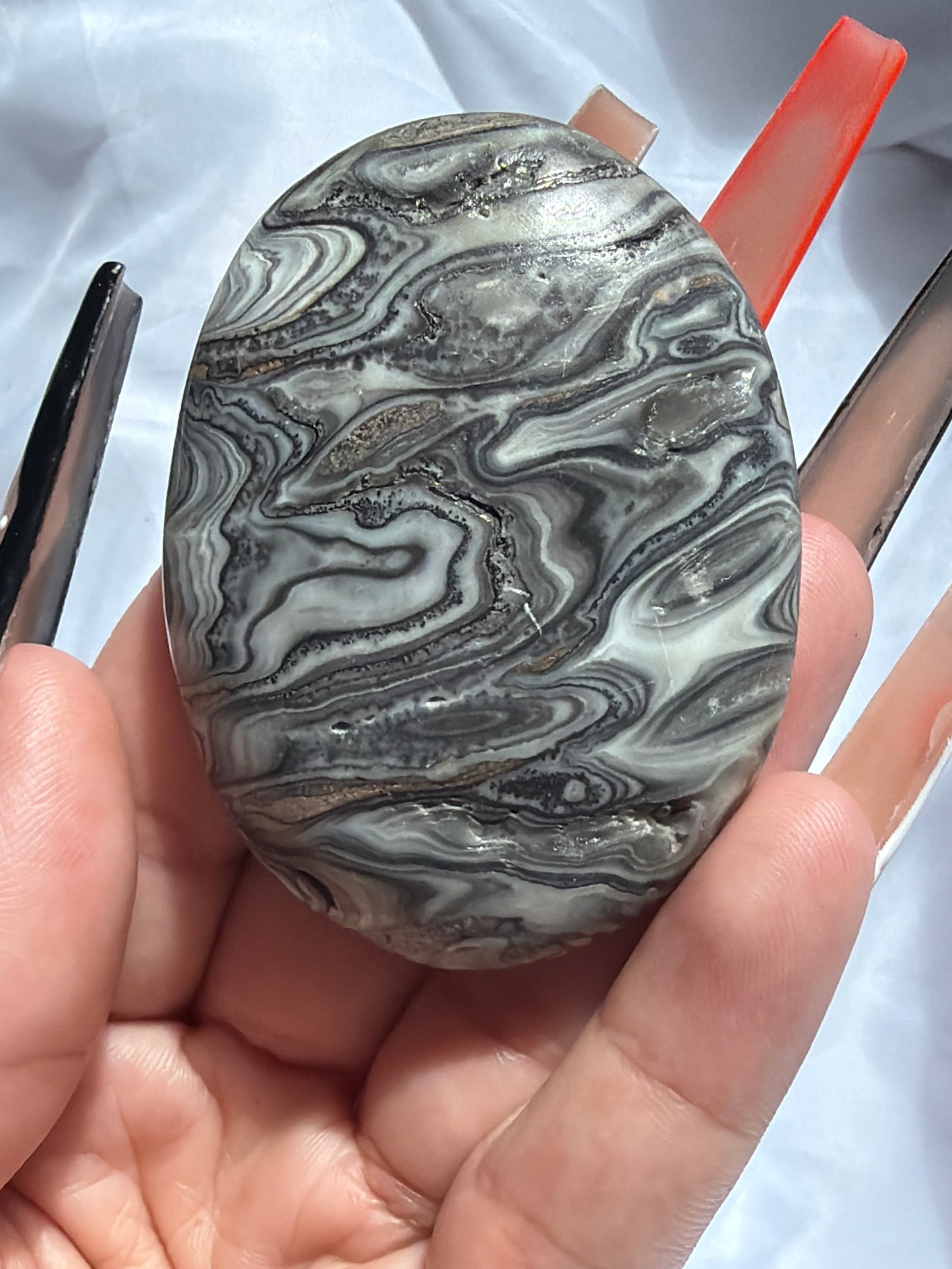 “Fluid Filigree” Mexican Onyx Palm Stones