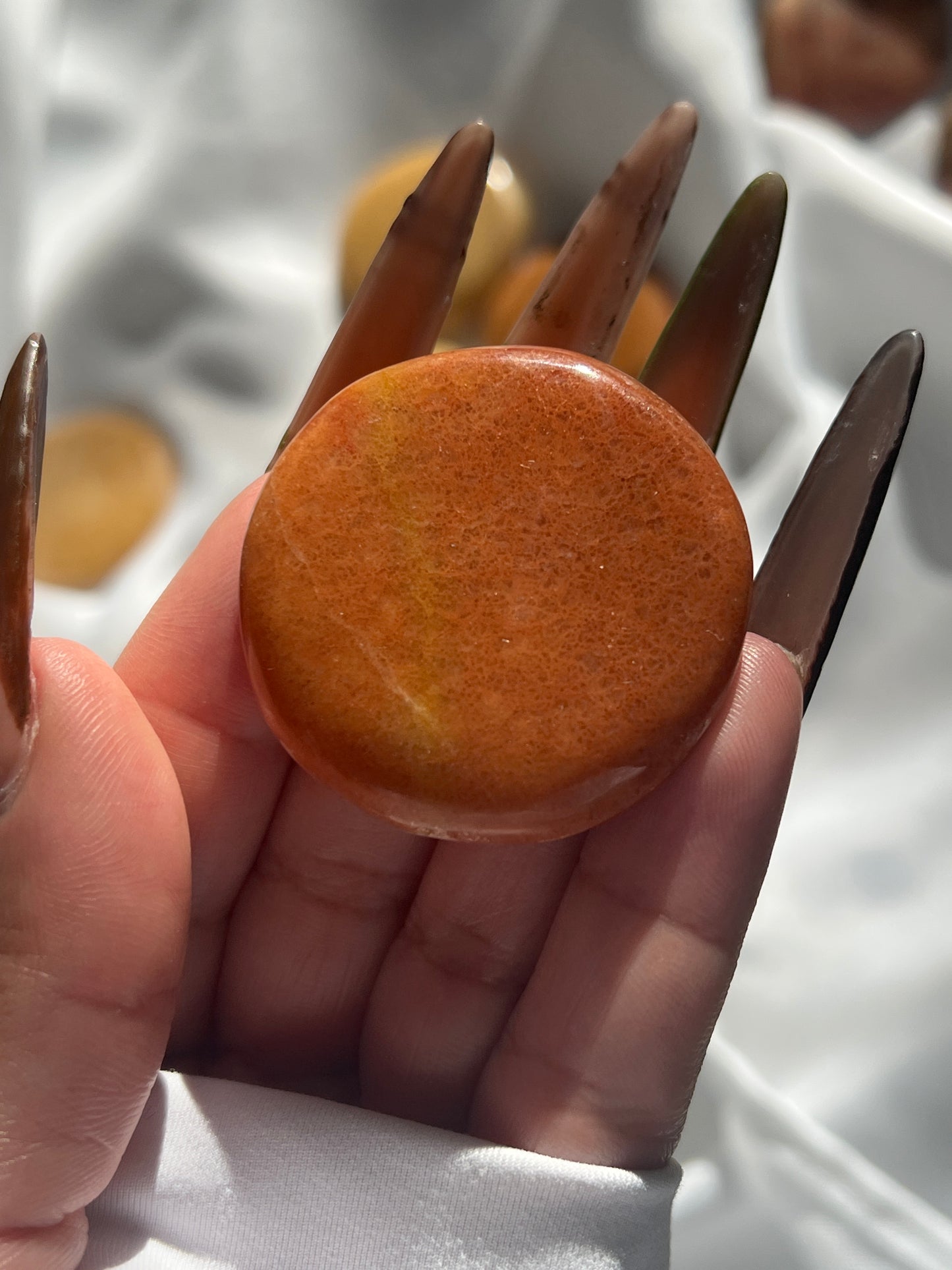 “Peachy Slice” Small Peach/Sunset Calcite Palm Stones