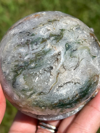 “Seasonal” Druzy Autumnal Moss Agate Sphere