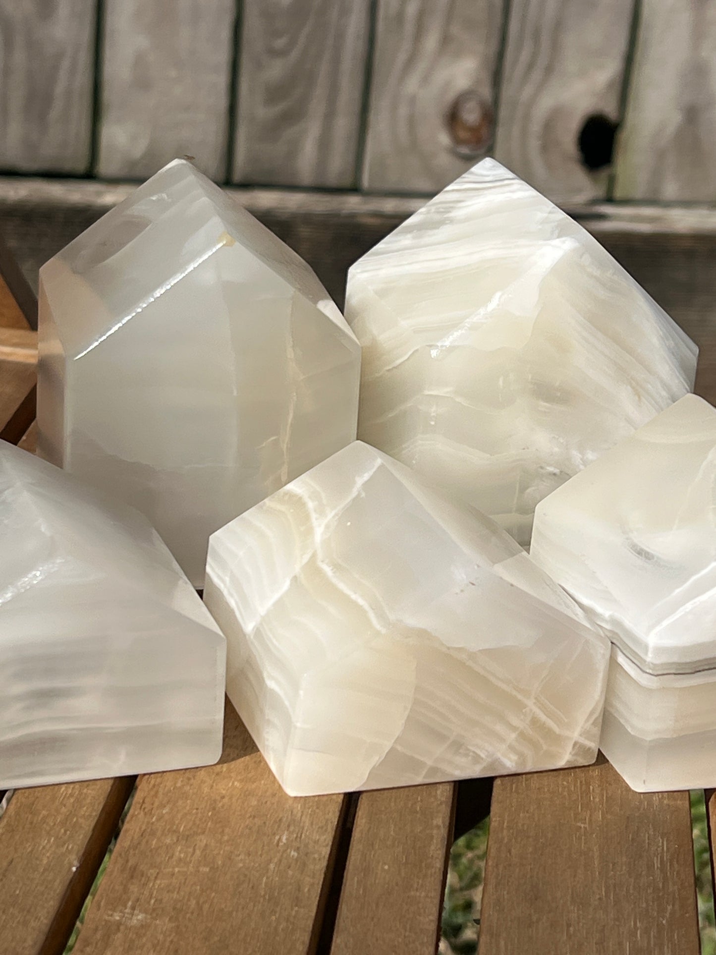 “Snowed In” Banded White Calcite House Set