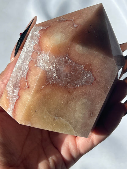 “Peach Slice” Druzy Pink Amethyst Tower