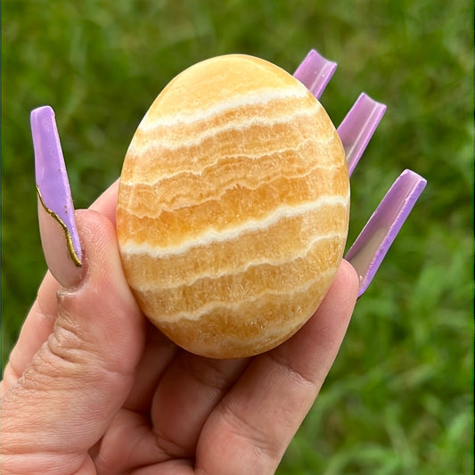 “Sunny Side Up” Orange Calcite Palm Stone