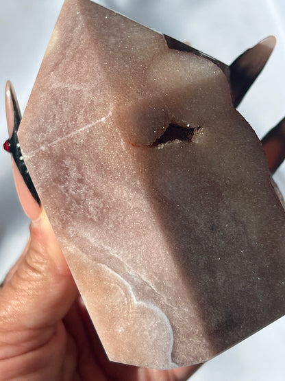 “Peach Slice” Druzy Pink Amethyst Tower