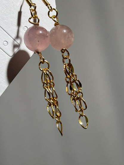 “Jellyfish” Rose Quartz Chain Earrings