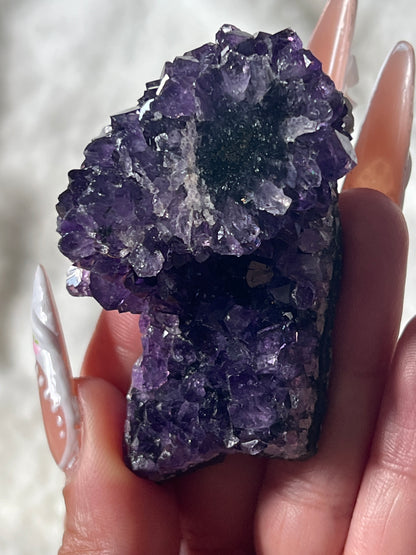 “Cute Cosmic Cyclops” Uruguayan Amethyst Clusters with Stalactite Eyes