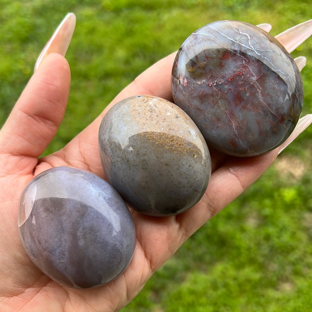 “Periwinkle Sky” Pastel Jasper Palm Stones