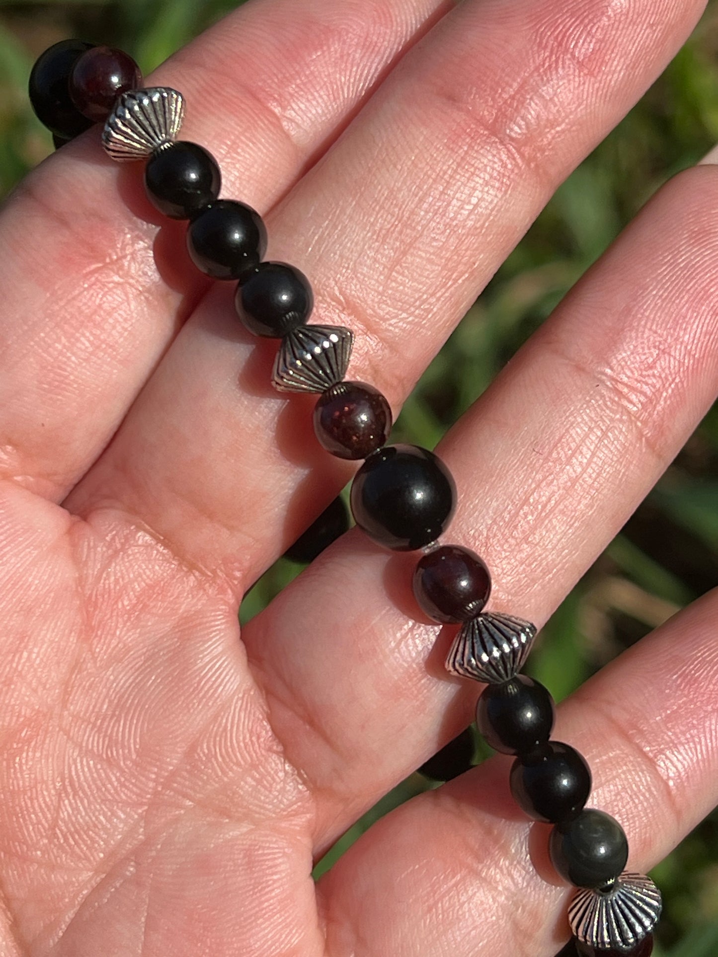 “Blood Magic” Obsidian and Garnet Bracelet