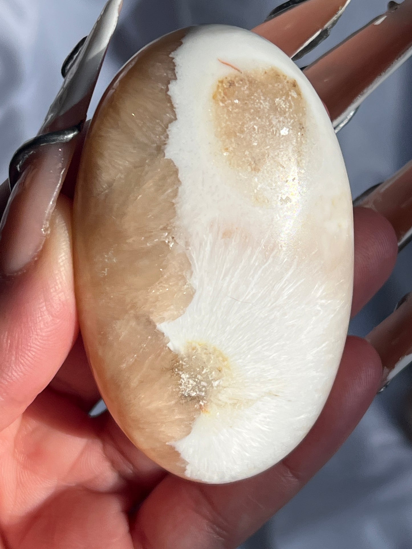 “Marshmallow Peach Pie” Peach Stilbite and Scolecite Palm Stones