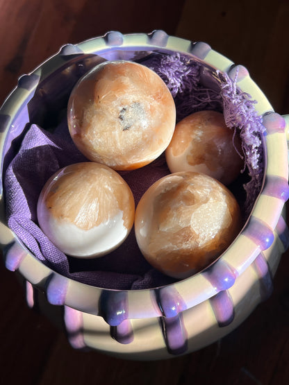 “Eye of the Fates” Peach Stilbite & Scolecite Spheres