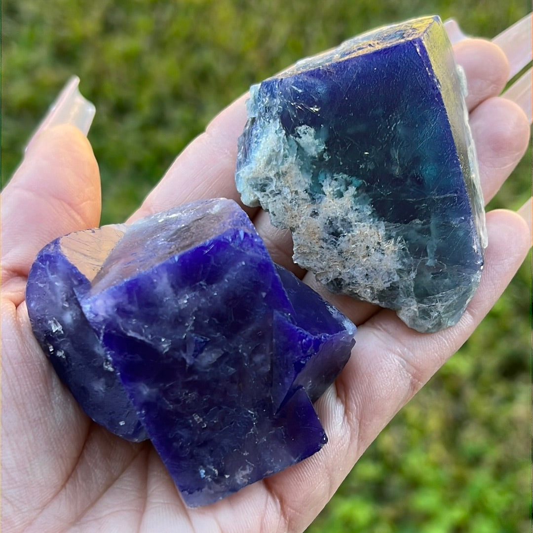 “Metamorphic” Color-Changing Nigerian Fluorite Chunks