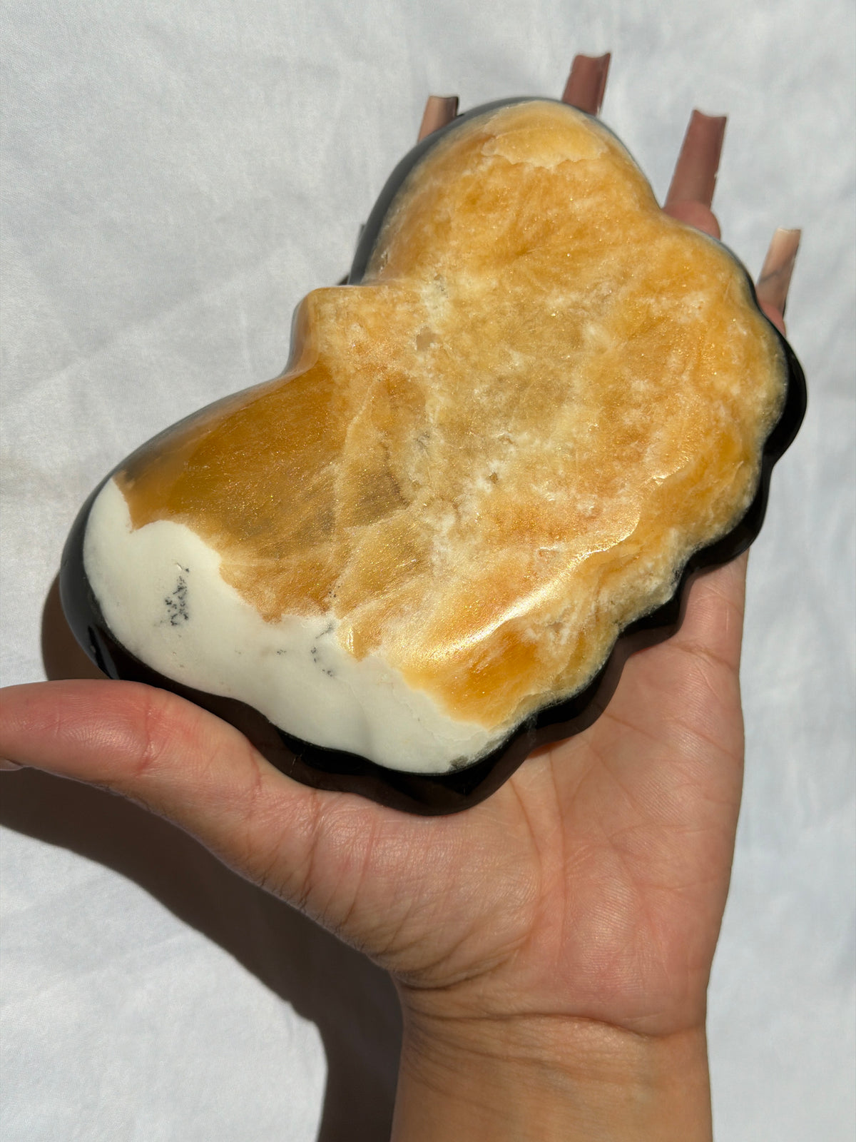 “Monarch Mood” Black Marble Edge Orange Calcite Butterfly Bowl