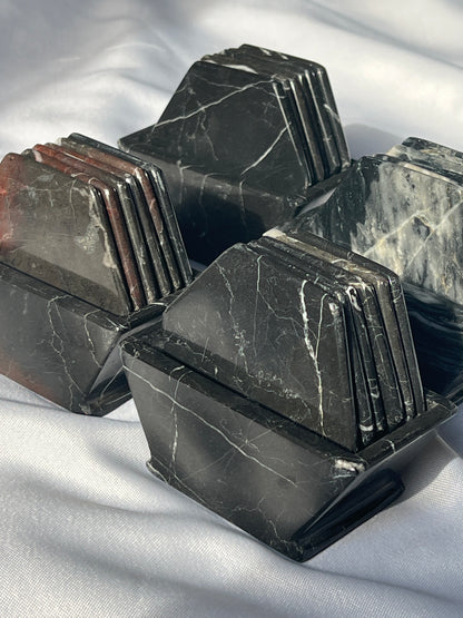 “Refined” Black Marble Coaster Sets