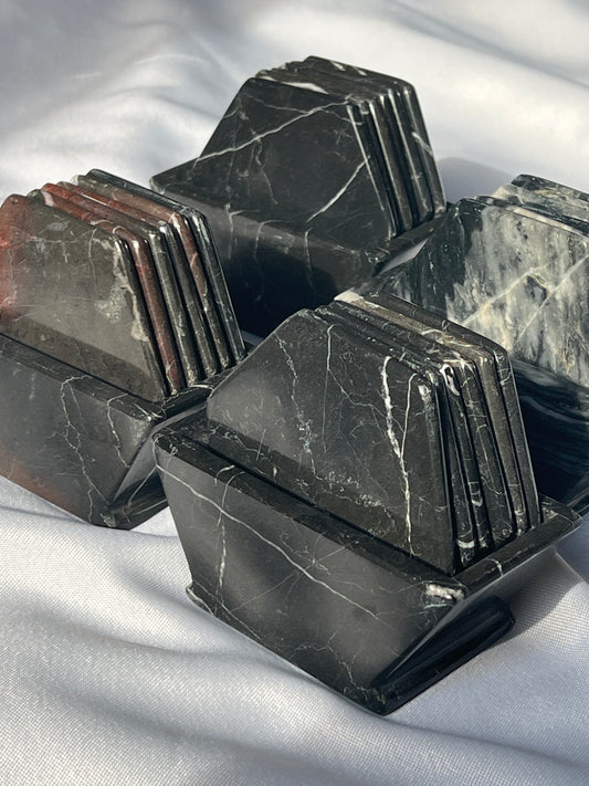 “Refined” Black Marble Coaster Sets