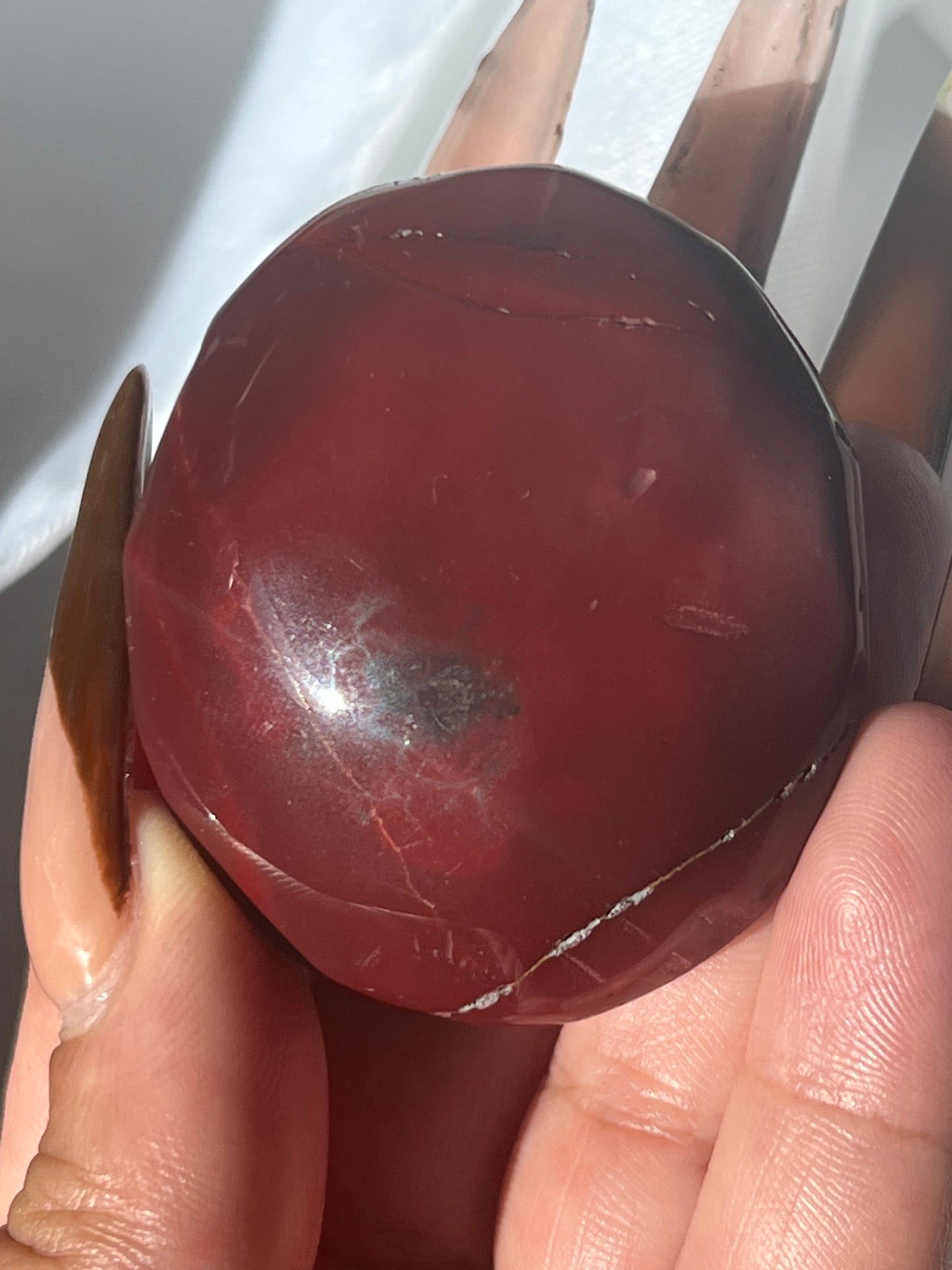 “Cherry Puree” Red Mookaite Palm Stones