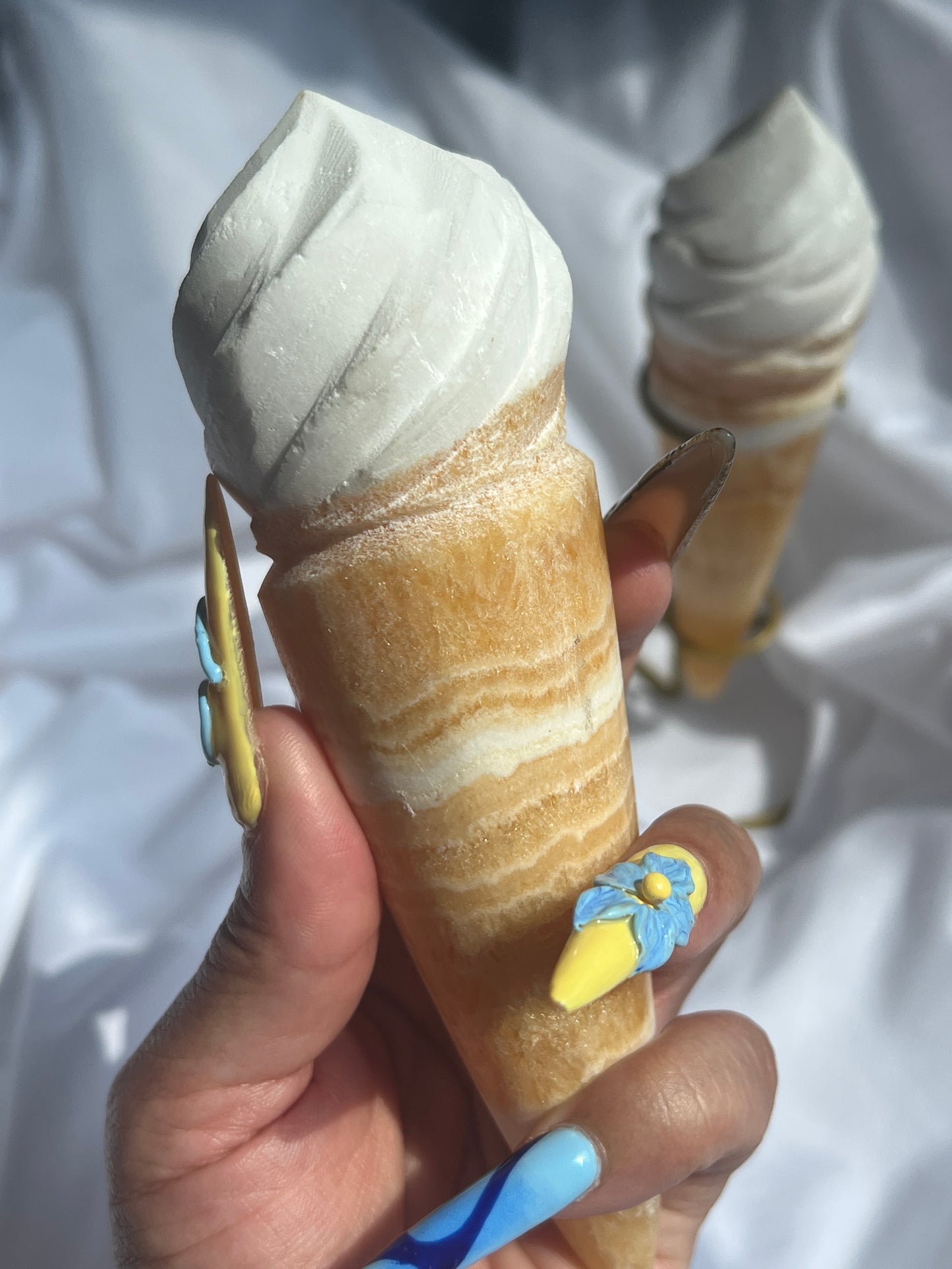 “Ice-Scream!” Juicy Banded Orange Calcite Ice Cream Cones