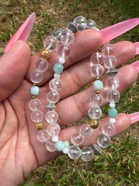 “Tropics” Amazonite and Clear Quartz Bracelets