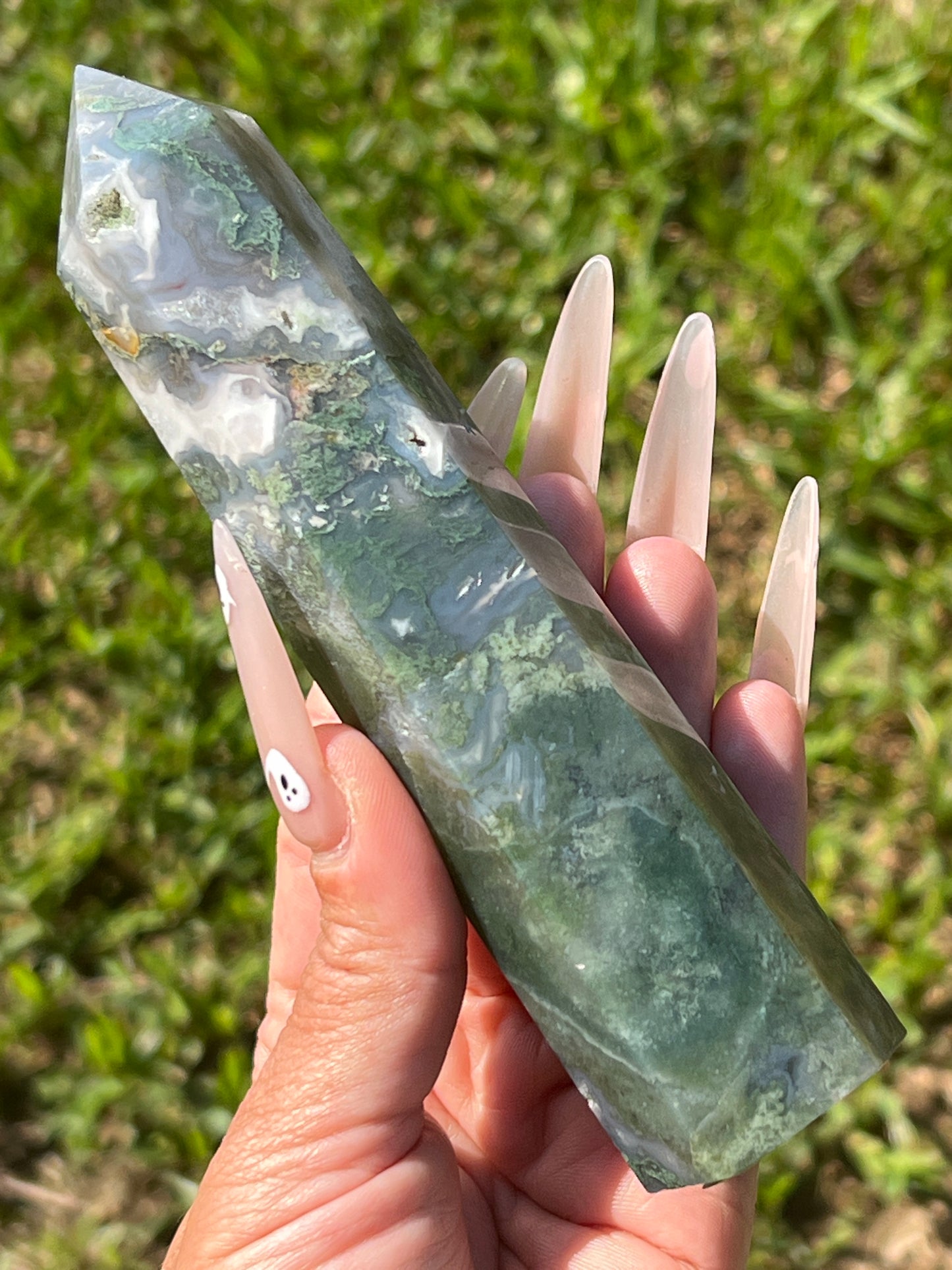 “Spring Meadow” Moss Agate Tower