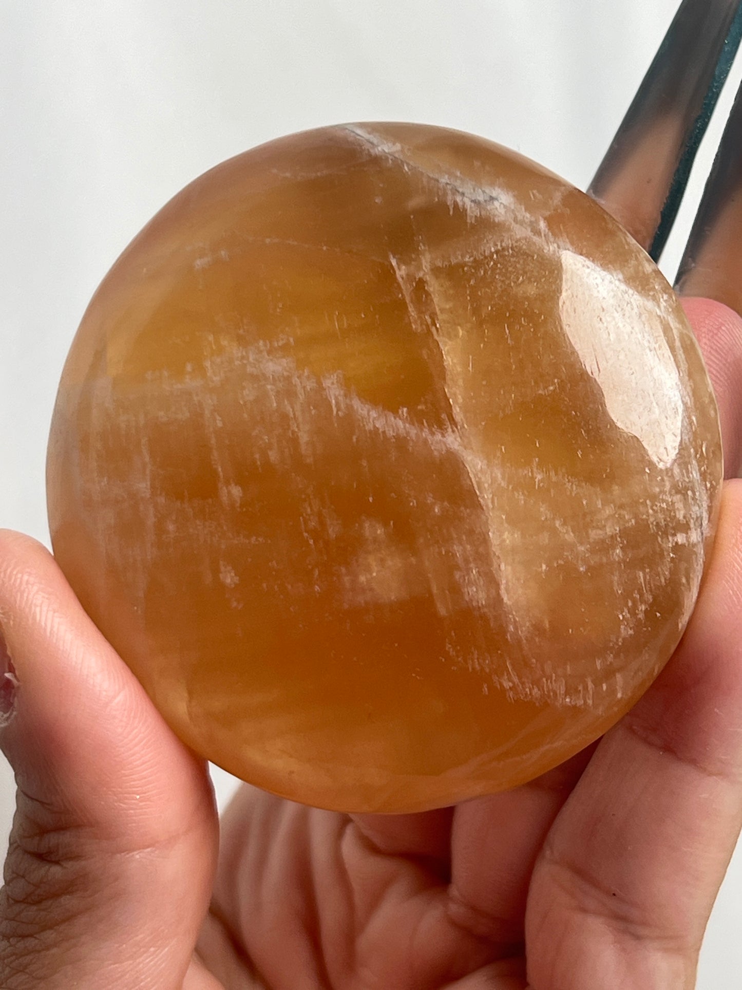 “Sweetie” Round Honey Calcite Palm Stones