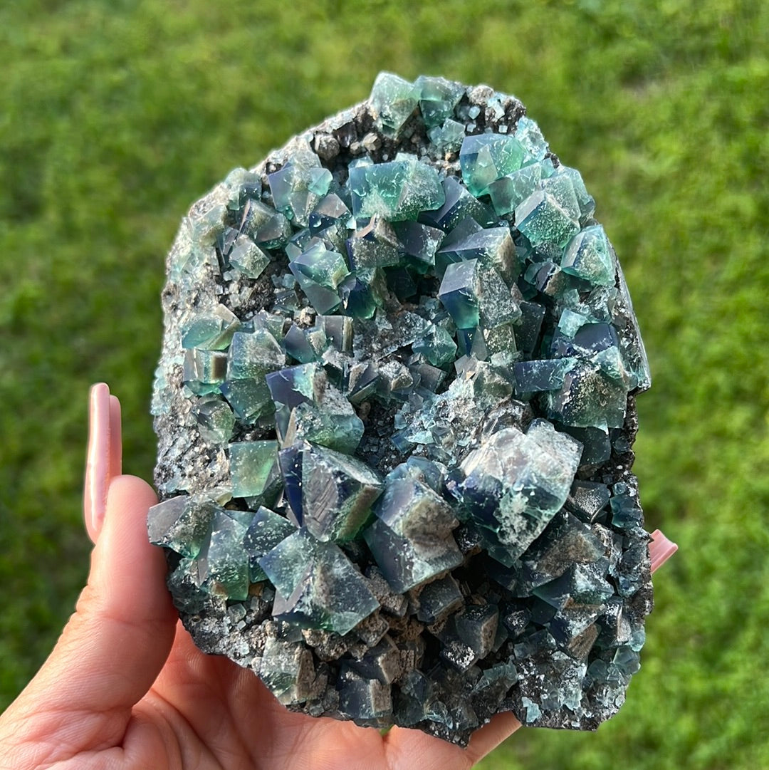 Large Heavy Metal English Fluorite Cluster HM-1