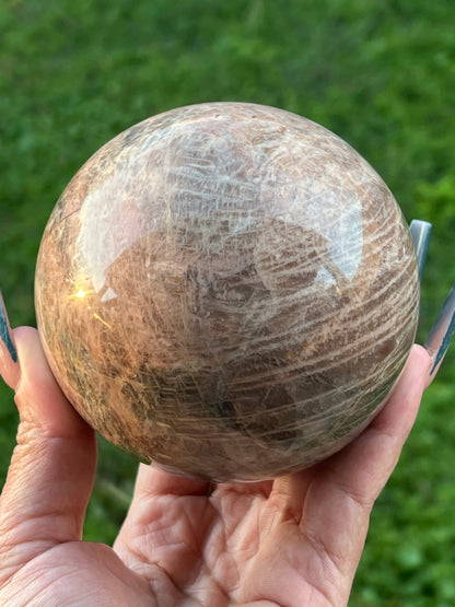 “Desert Air” Peach and Black Moonstone Sphere