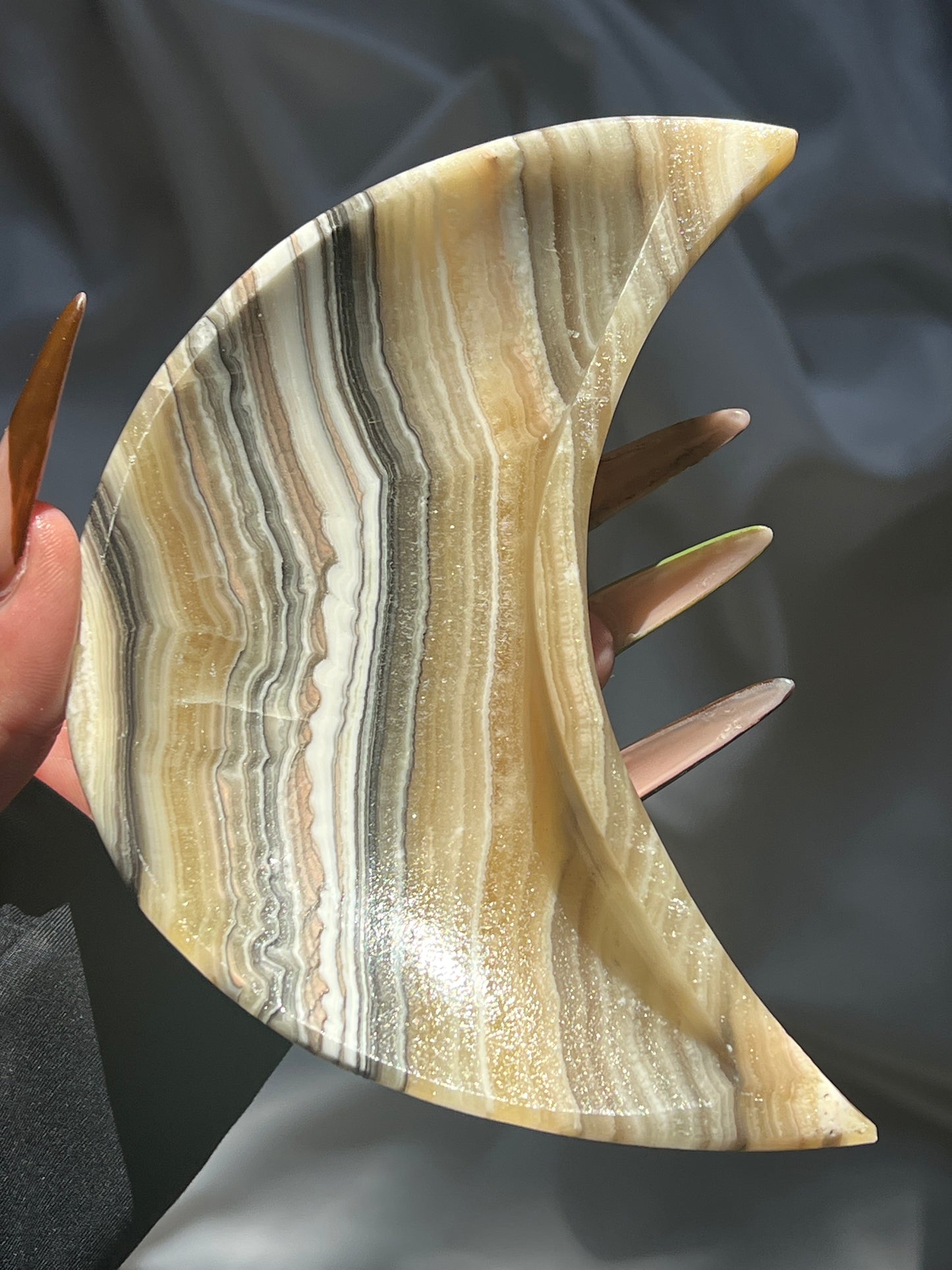 “Enlighten” Zebra Calcite Crescent Moon Bowls