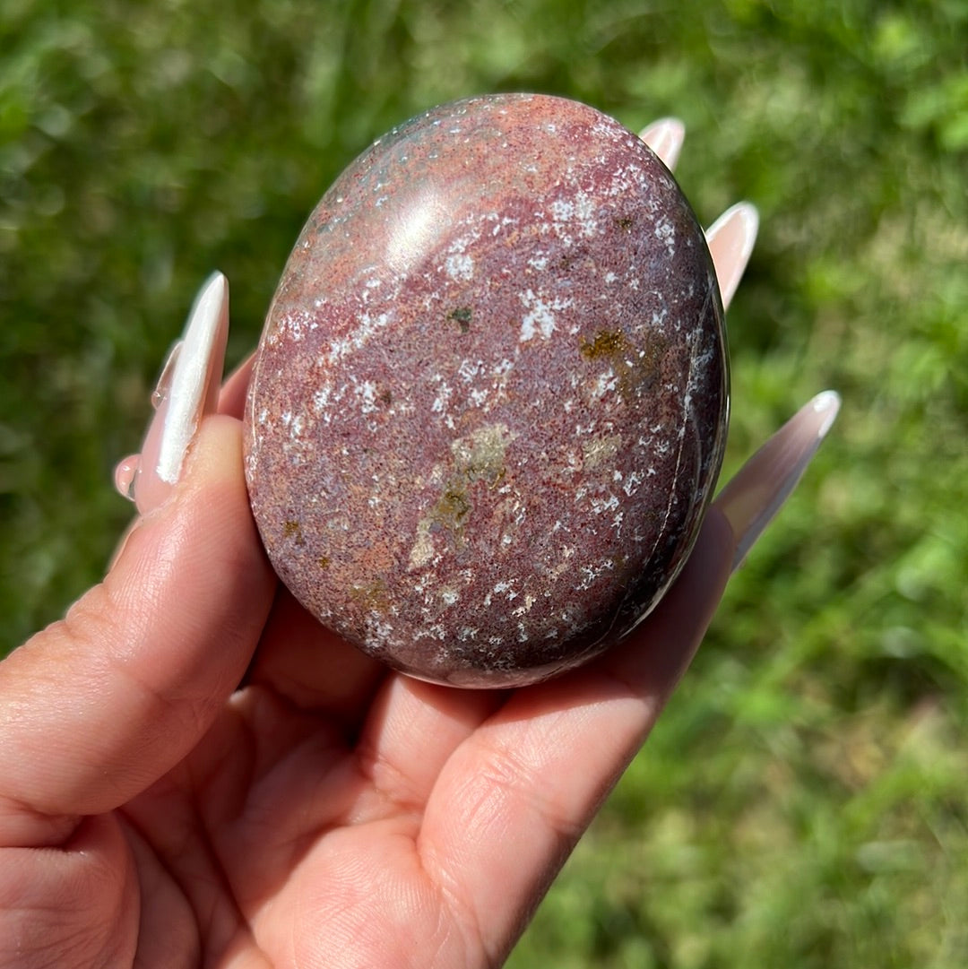 “Deep Blush” Pastel Jasper Palm Stone