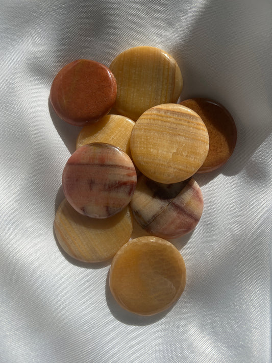 “Peachy Slice” Small Peach/Sunset Calcite Palm Stones
