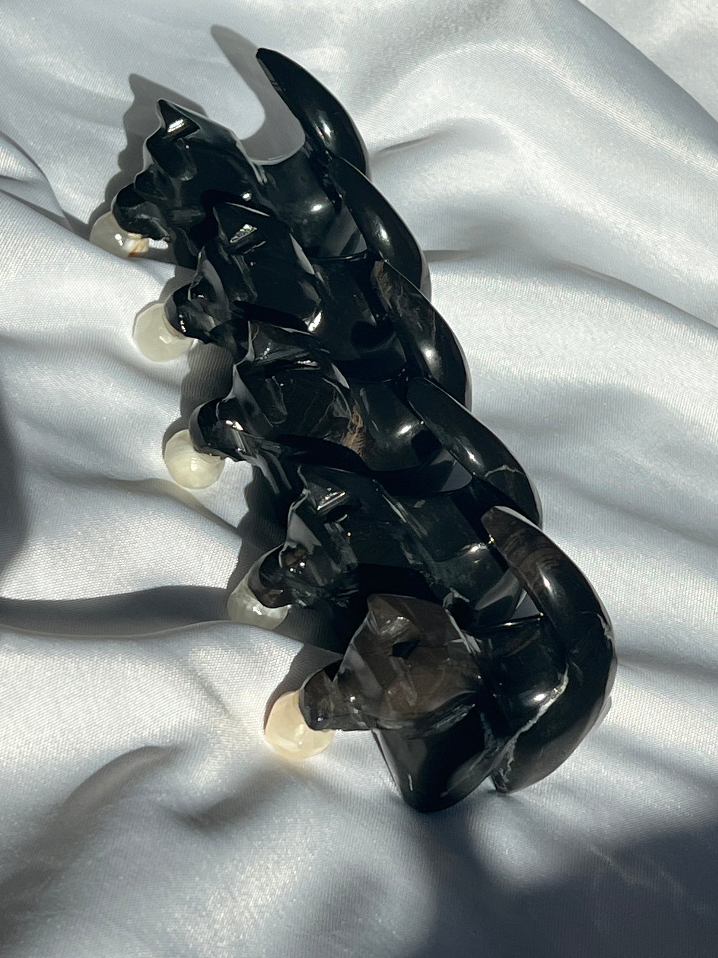 “Catnip” Black Marble Kitty with Calcite Yarn Ball