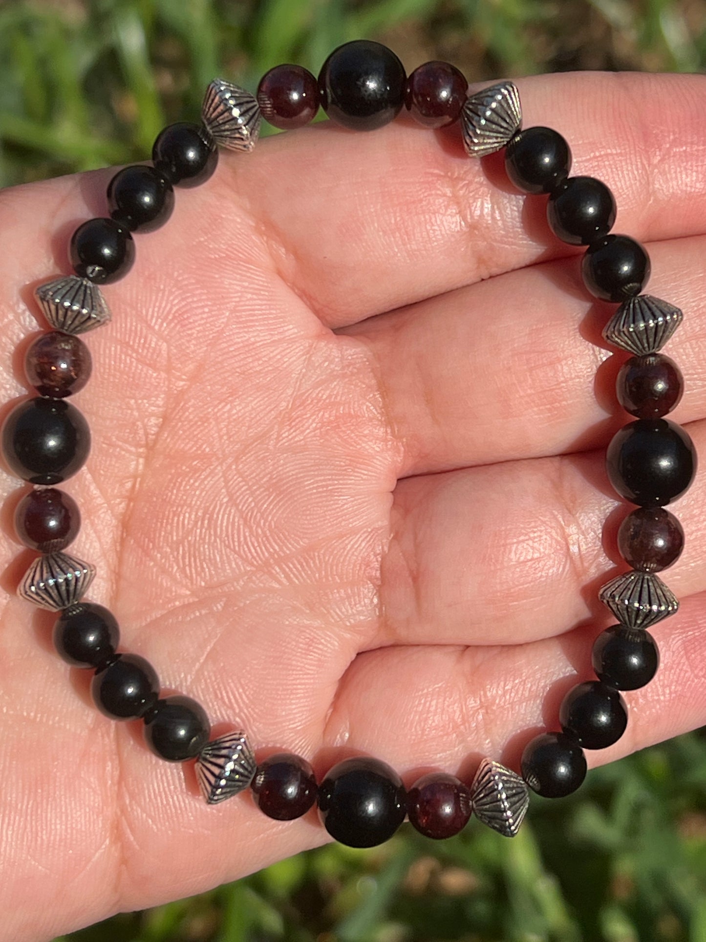 “Blood Magic” Obsidian and Garnet Bracelet