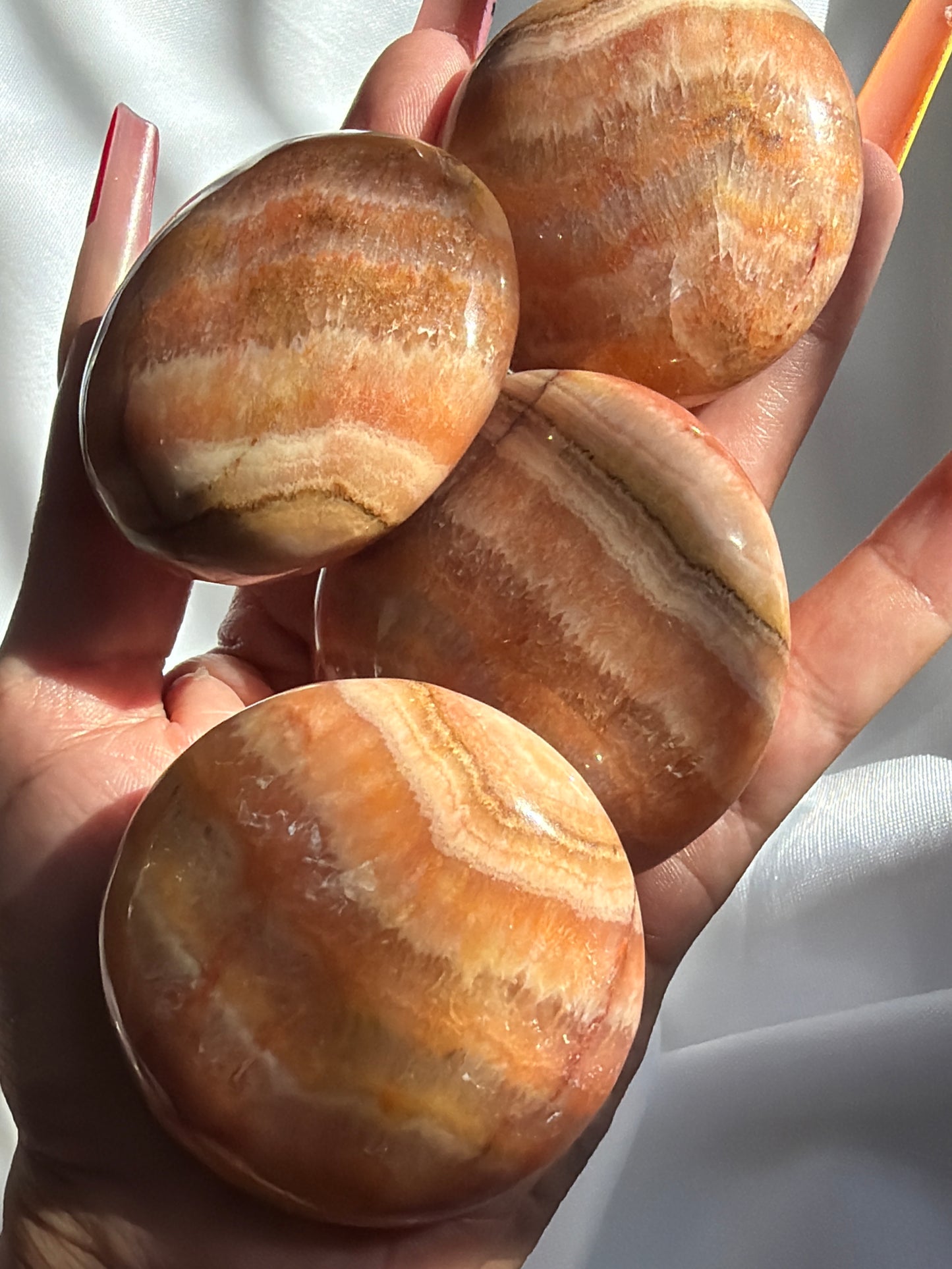 “Sunset Glow” Peach/Sunset Calcite Palm Stones