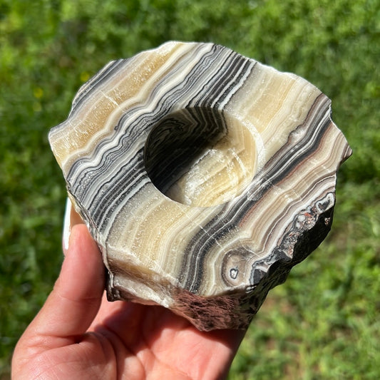 Zebra Calcite Tea Light Candle Holder