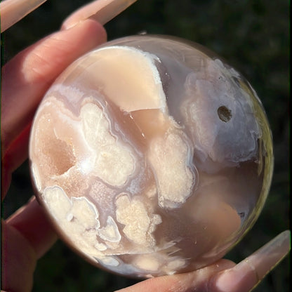 “Fairytale” Flower Agate with Pink Amethyst Sphere