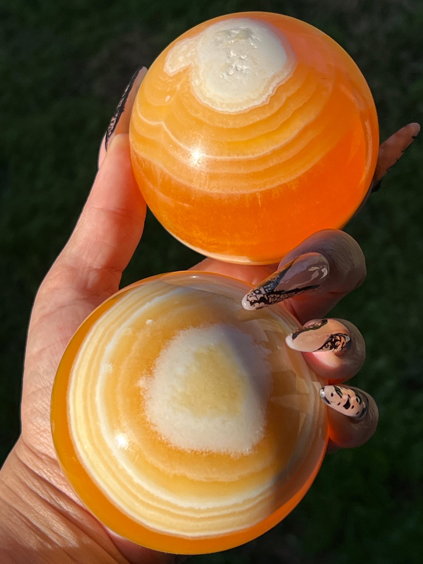 “Blood Orange & Cream” Banded Orange Calcite Spheres