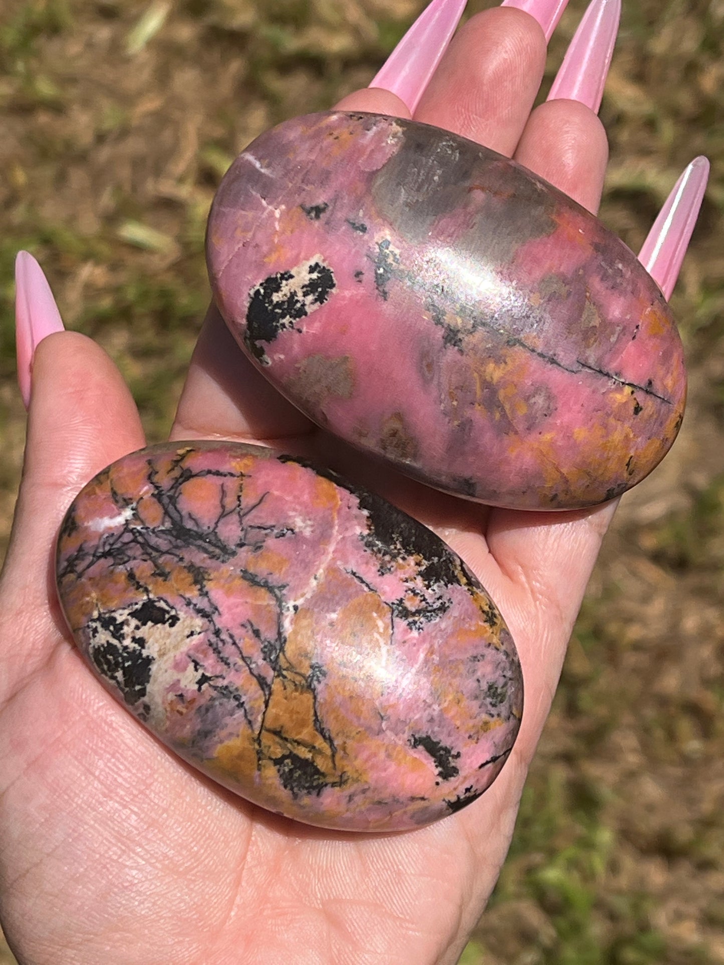 “Summer Sunset” Jumbo Rhodonite Palm Stones