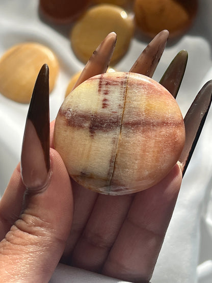 “Peachy Slice” Small Peach/Sunset Calcite Palm Stones